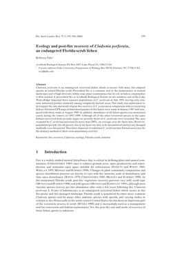 Ecology and Post-Fire Recovery of Cladonia Perforata, an Endangered Florida-Scrub Lichen