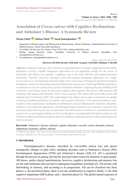 Association of Crocus Sativus with Cognitive Dysfunctions and Alzheimer’S Disease: a Systematic Review