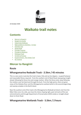 Waikato Trail Notes Contents
