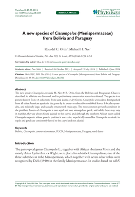 A New Species of Cissampelos (Menispermaceae) from Bolivia And