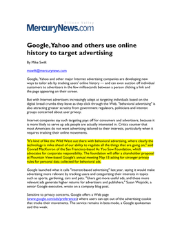 Google, Yahoo and Others Use Online History to Target Advertising