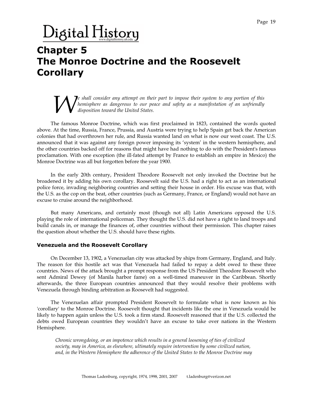 Chapter 5 the Monroe Doctrine and the Roosevelt Corollary