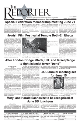 JCC Annual Meeting Set for June 15 Jewish Film Festival at Temple Beth