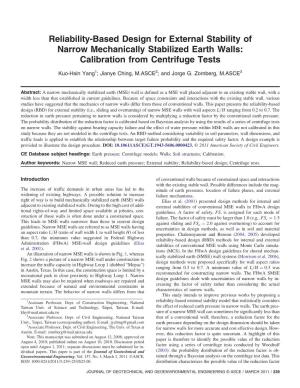 Reliability-Based Design for External Stability of Narrow Mechanically Stabilized Earth Walls: Calibration from Centrifuge Tests