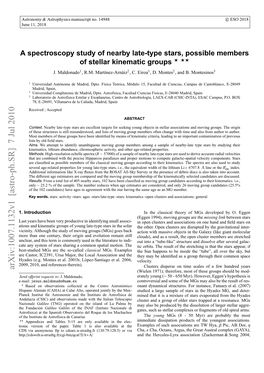 A Spectroscopy Study of Nearby Late-Type Stars, Possible Members of Stellar Kinematic Groups