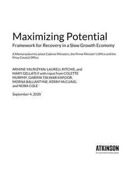 Maximizing Potential Framework for Recovery in a Slow Growth Economy