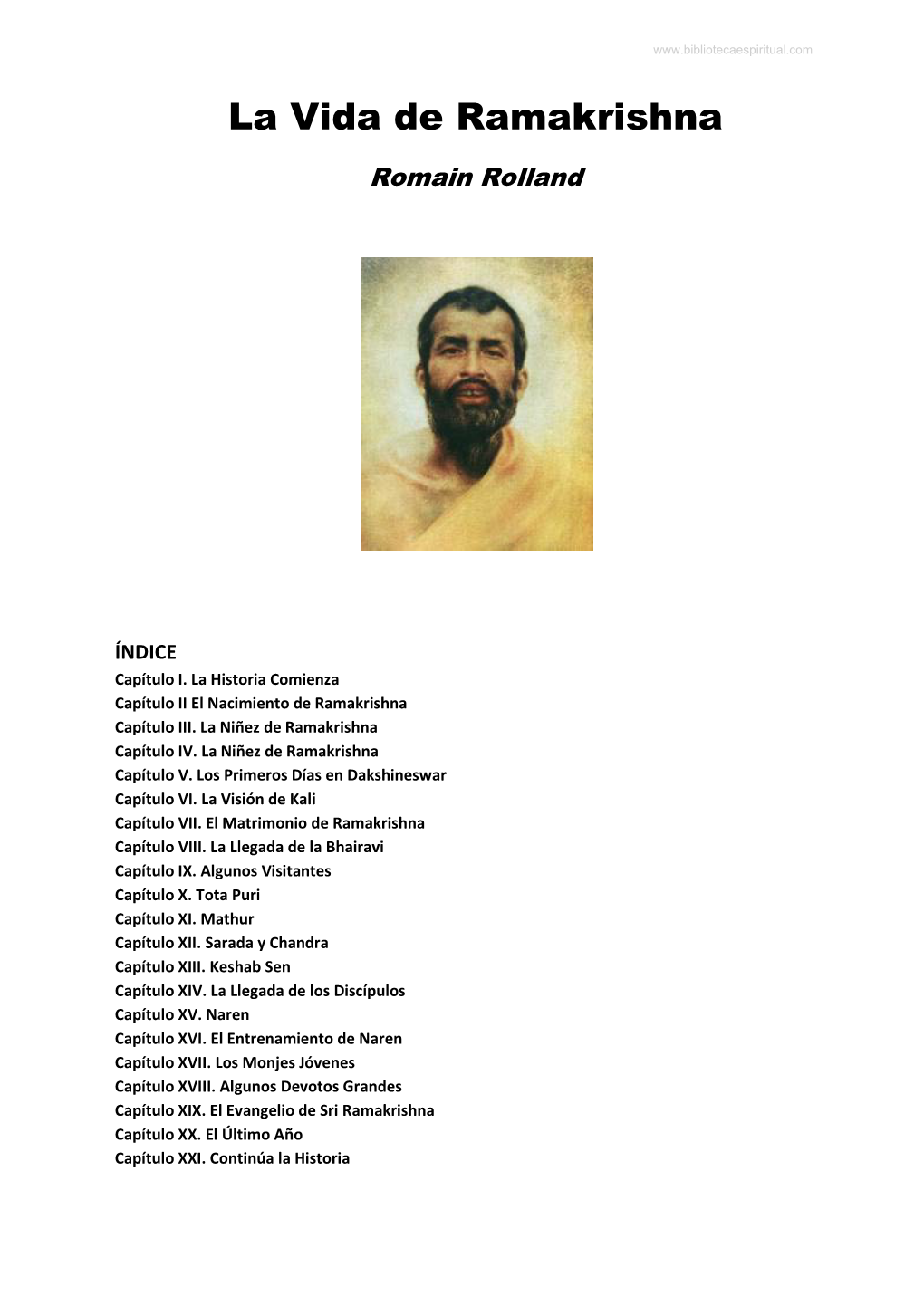 La Vida De Ramakrishna