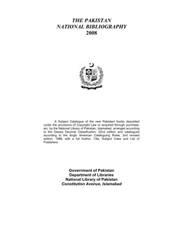 The Pakistan National Bibliography 2008