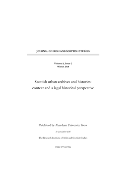 Scottish Urban Archives and Histories: Context and a Legal Historical Perspective