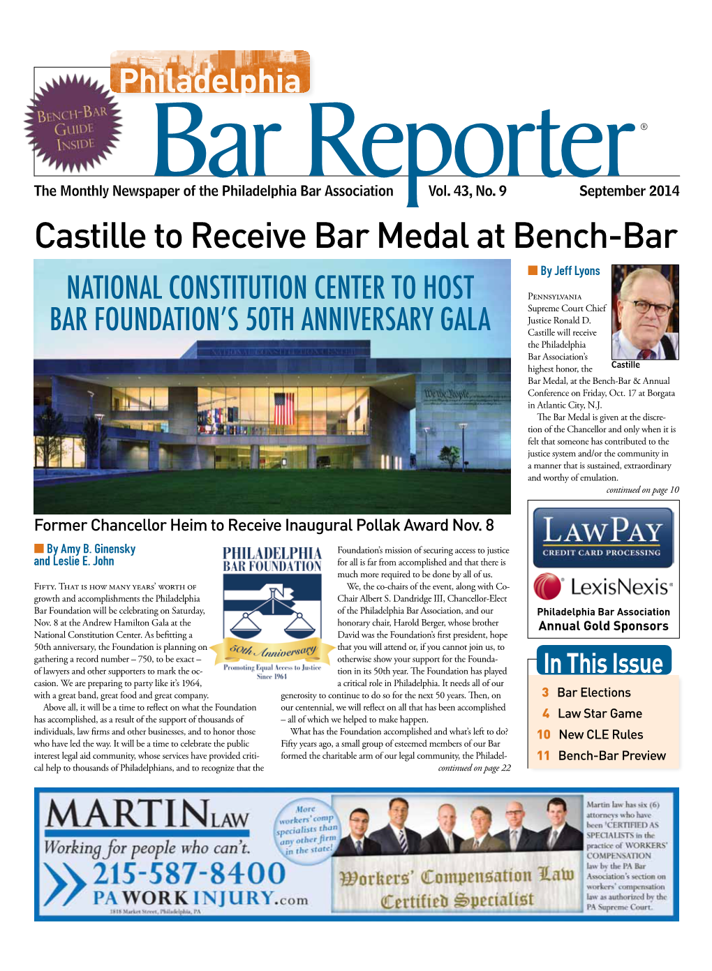 Castille to Receive Bar Medal at Bench-Bar I by Jeff Lyons