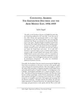 Contesting Arabism: the Eisenhower Doctrine and the Arab Middle East, 1956-1959