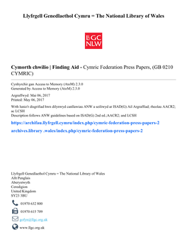 Cymric Federation Press Papers, (GB 0210 CYMRIC)