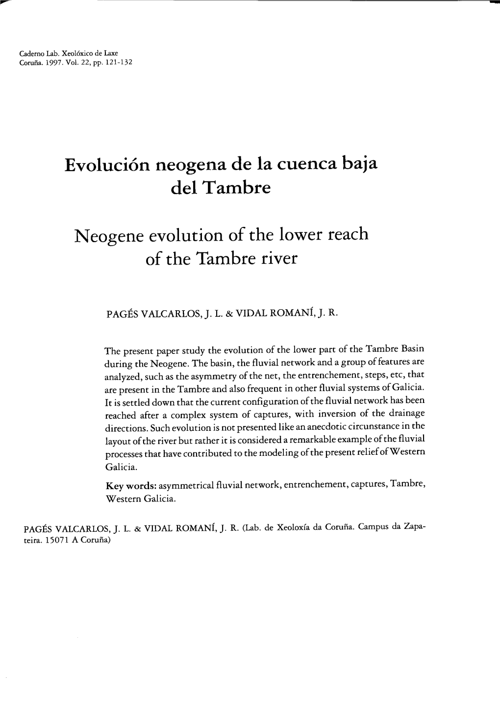 Evolución Neógena De La Cuenca Baja Del Tambre