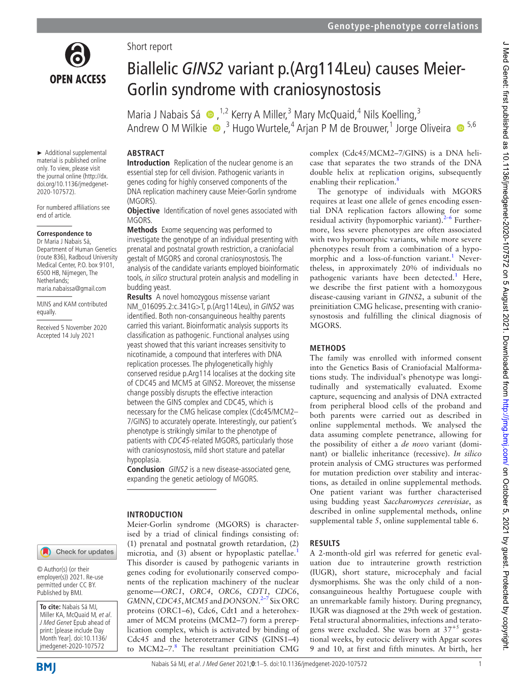 Biallelic GINS2 Variant P.(Arg114leu) Causes Meier-Gorlin Syndrome With