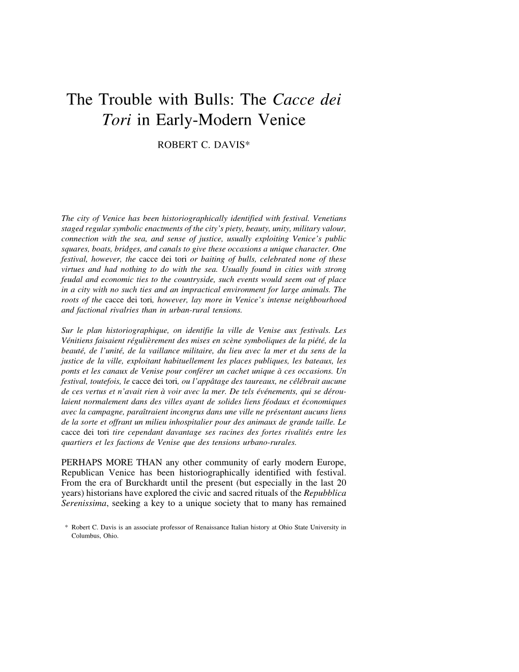 The Trouble with Bulls: the Cacce Dei Tori in Early4modern Venice
