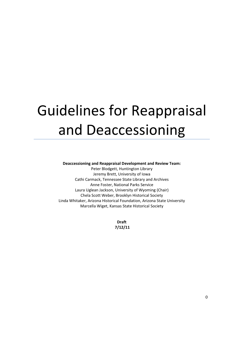 Guidelines for Reappraisal and Deaccessioning