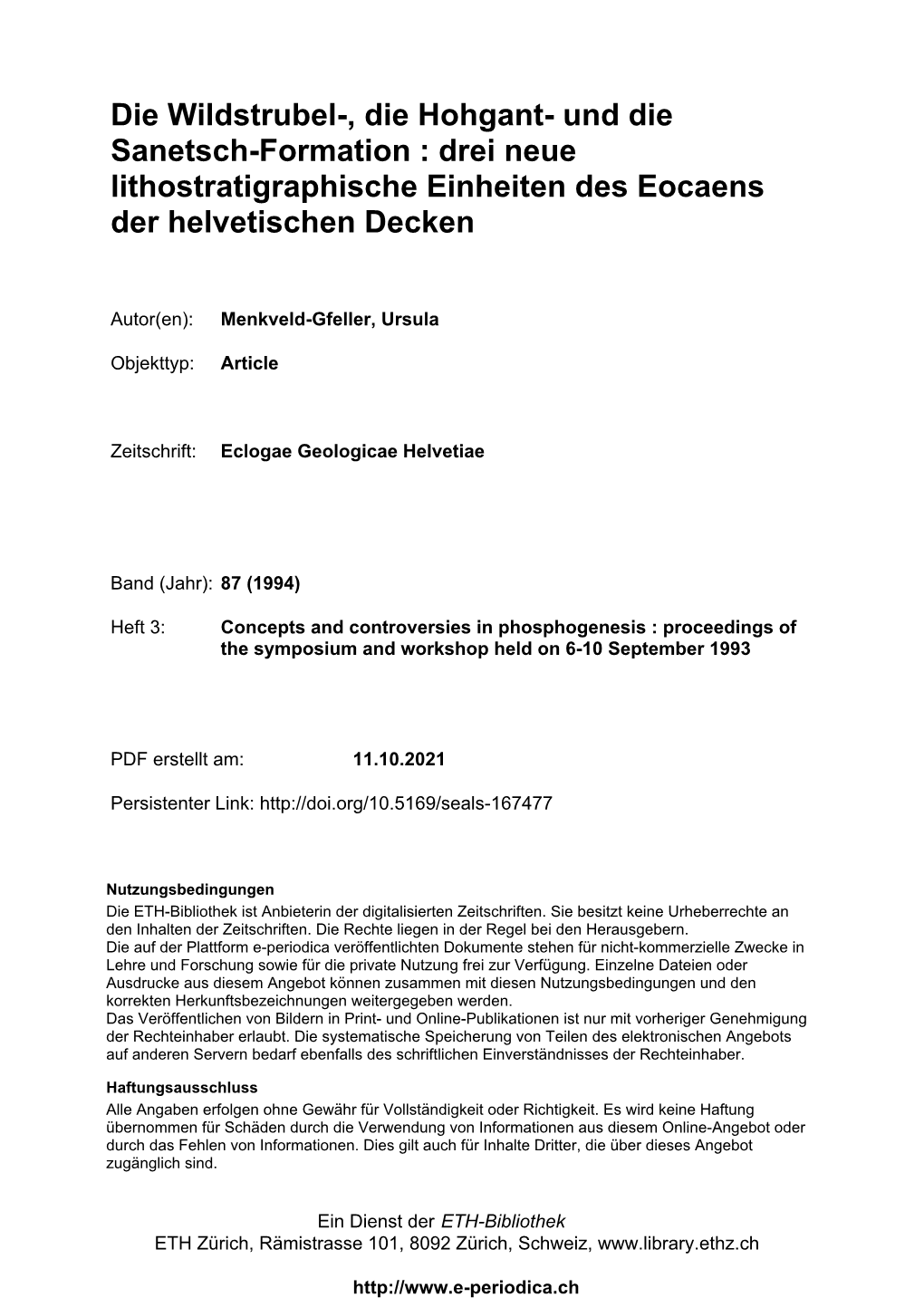 Die Wildstrubel-, Die Hohgant- Und Die Sanetsch-Formation : Drei Neue Lithostratigraphische Einheiten Des Eocaens Der Helvetischen Decken