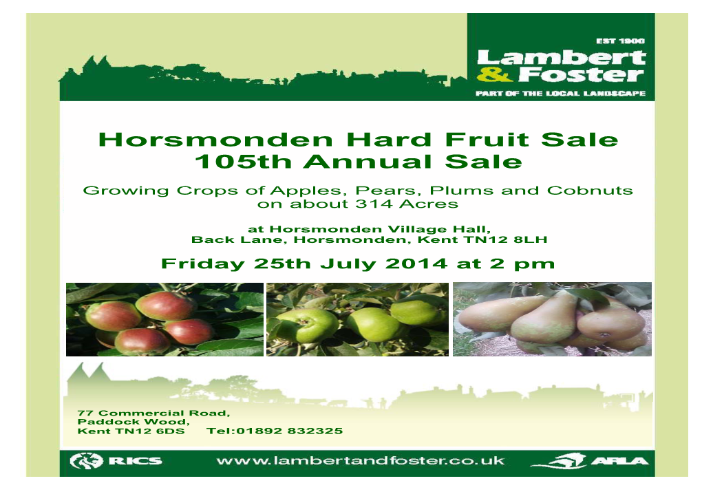 Horsmonden Hard Fruit Sale 105Th Annual Sale