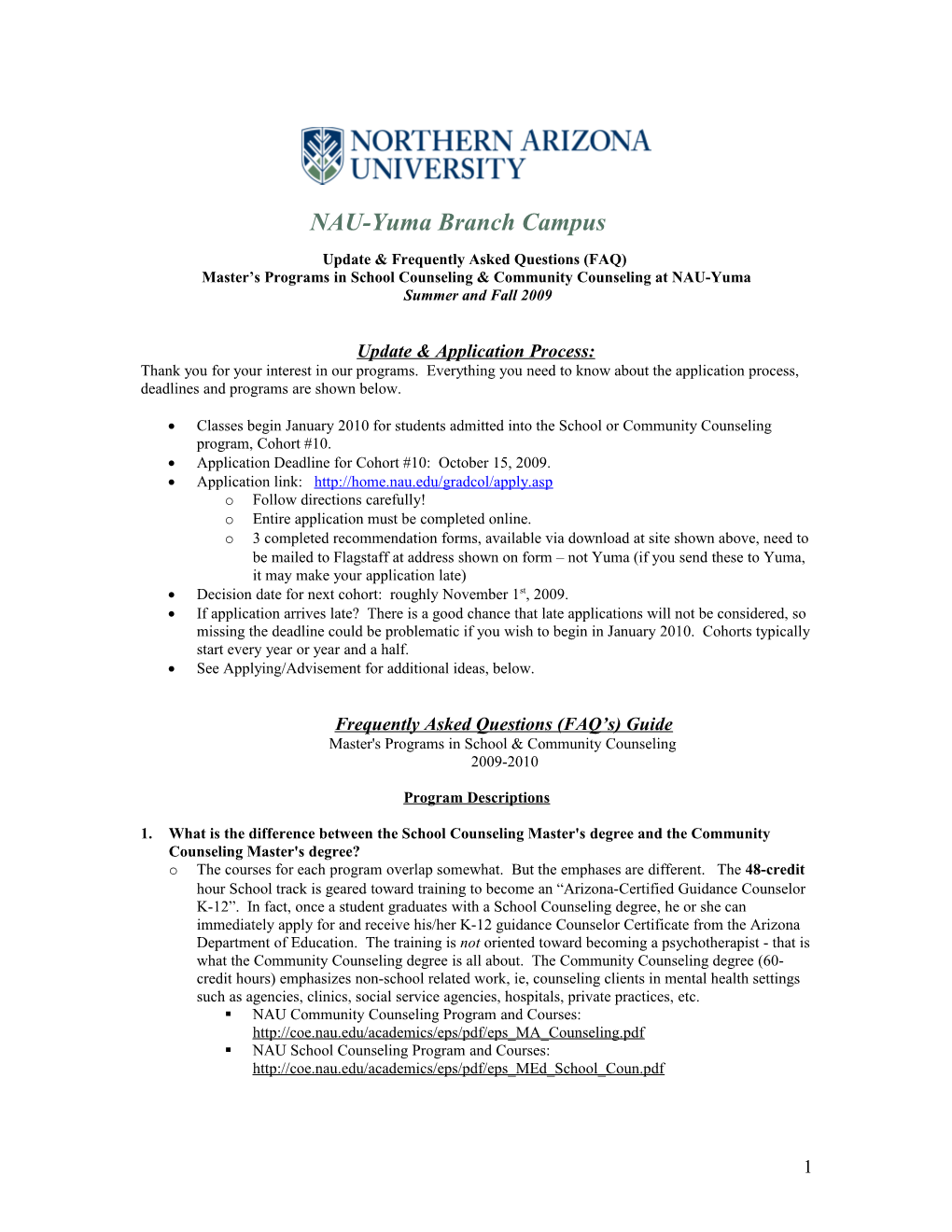 Thank You for Your Interest in NAU-Yuma's Counseling Programs