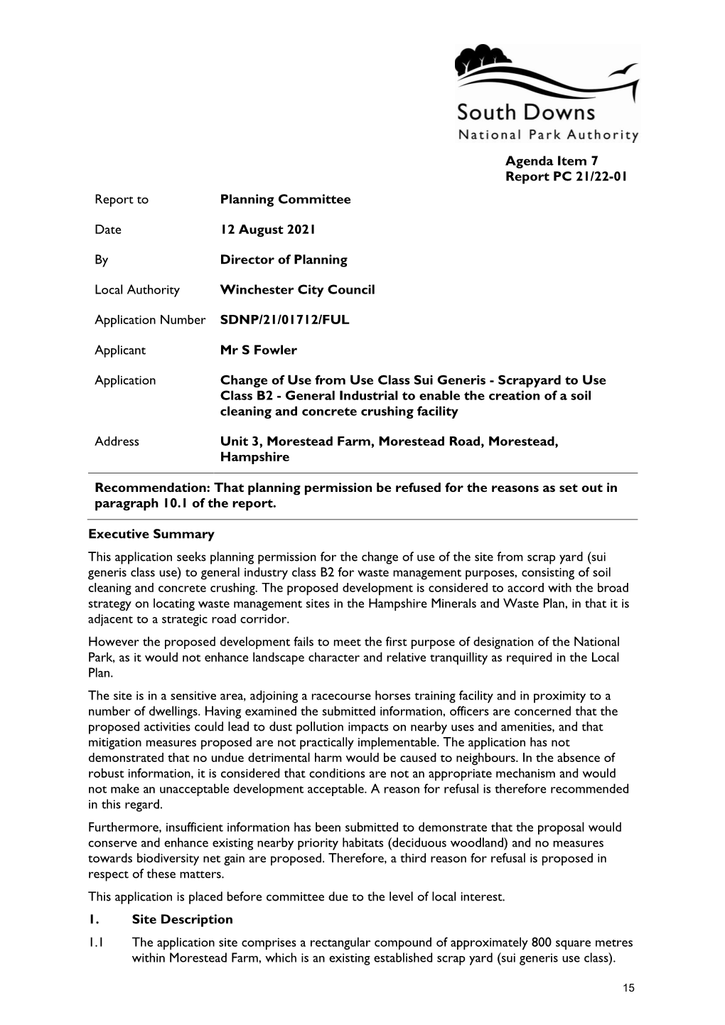 Report to Planning Committee Date 12 August 2021 by Director Of