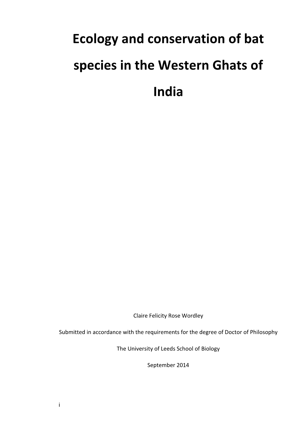 Ecology and Conservation of Bat Species in the Western Ghats of India