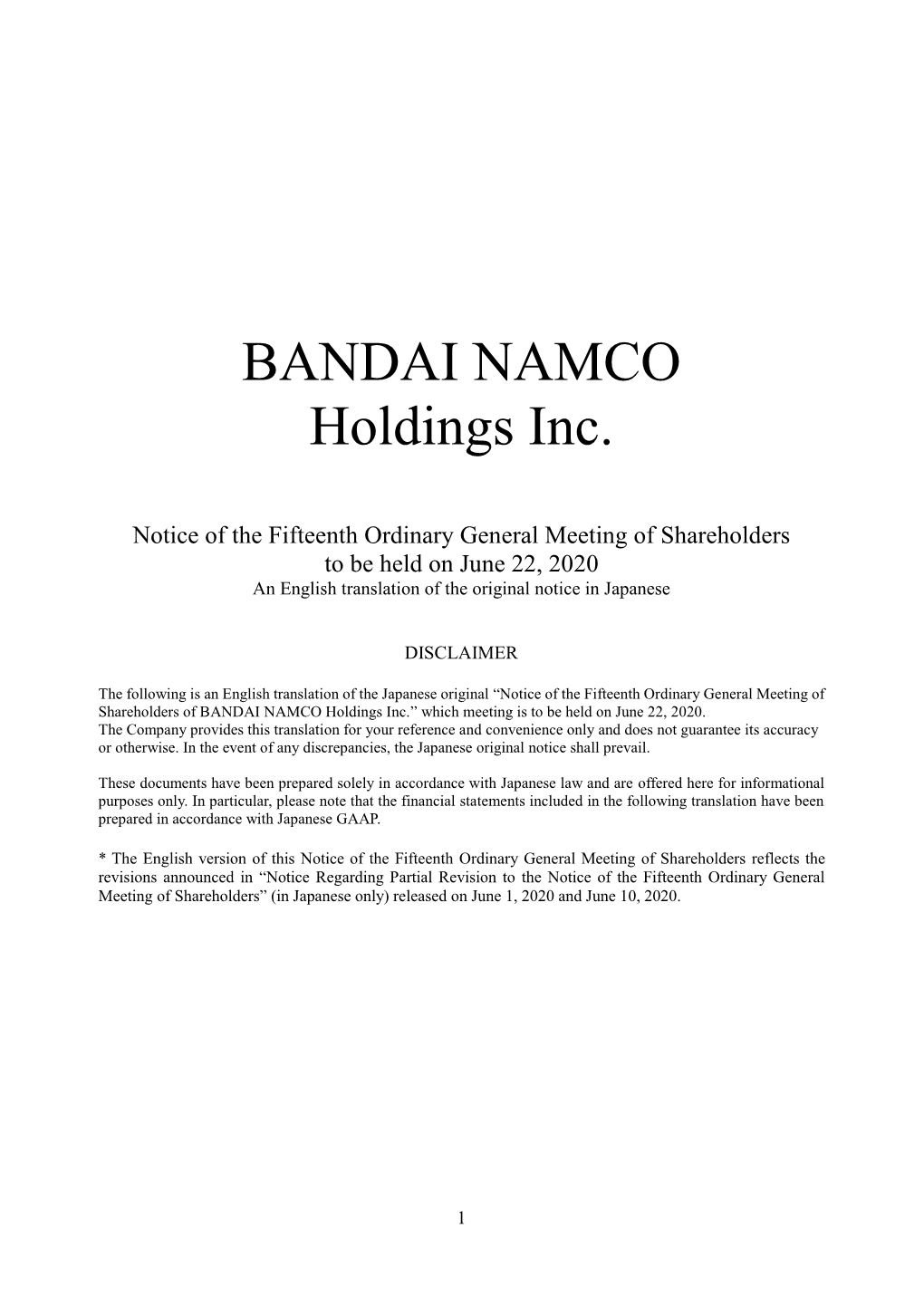 BANDAI NAMCO Holdings Inc