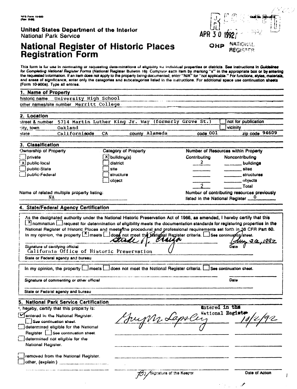 National Register of Historic Places Continuation Sheet