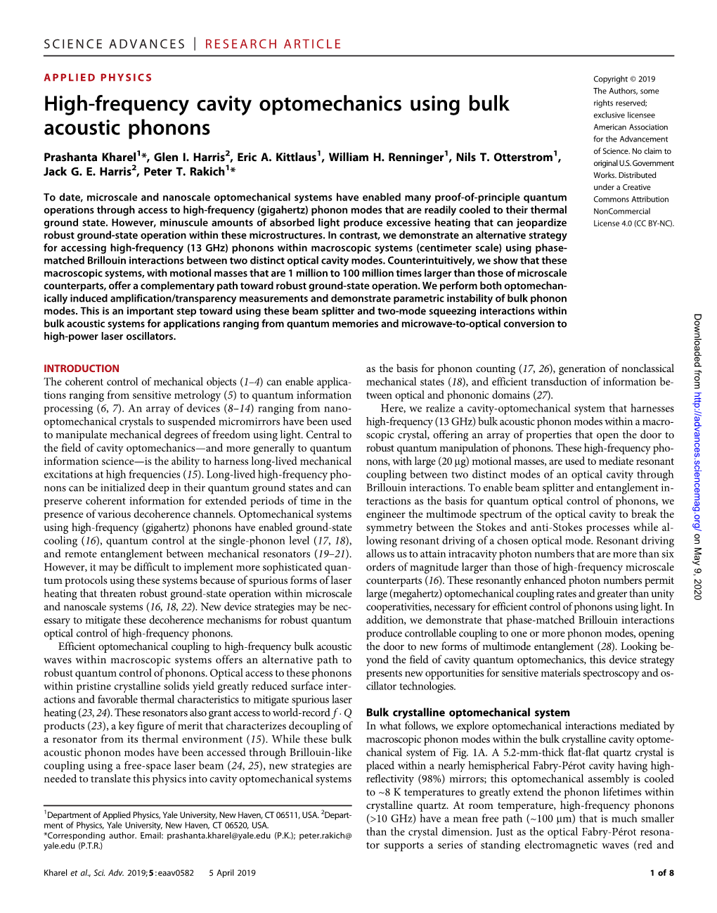 High-Frequency Cavity Optomechanics Using Bulk Acoustic Phonons