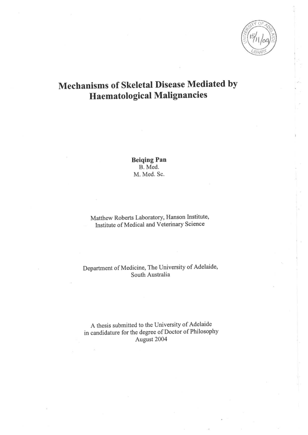 Mechanisms of Skeletal Disease Mediated by Haematological