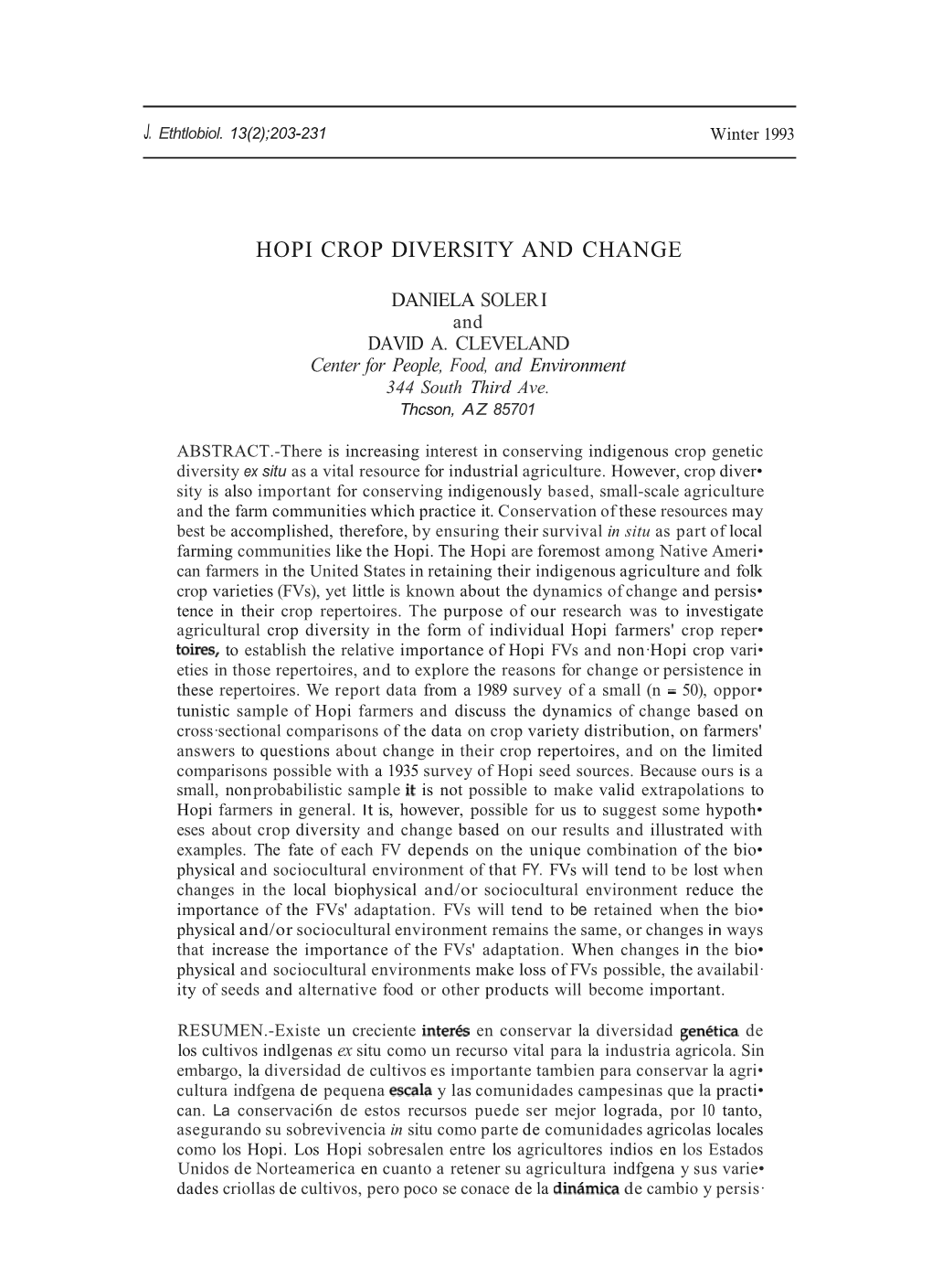 Hopi Crop Diversity and Change