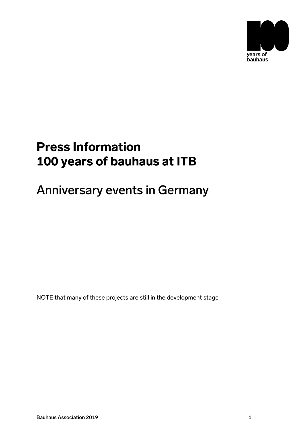 Press Information 100 Years of Bauhaus at ITB Anniversary Events