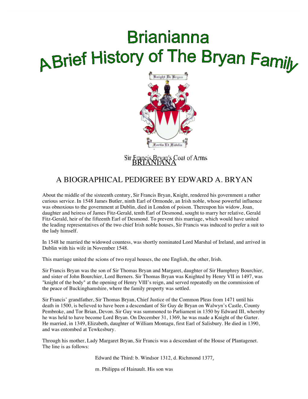 Bryan Family History