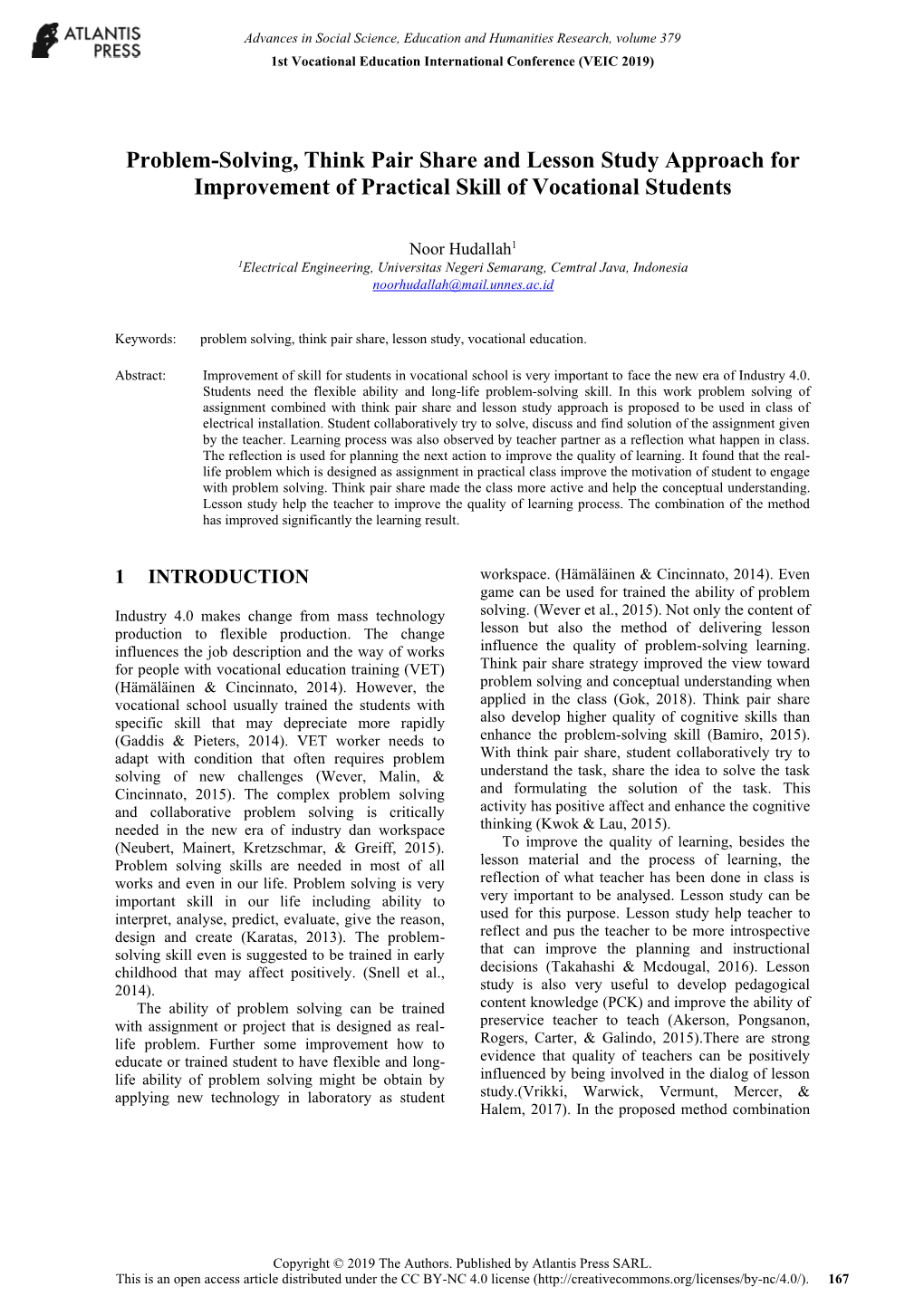 Problem-Solving, Think Pair Share and Lesson Study Approach for Improvement of Practical Skill of Vocational Students