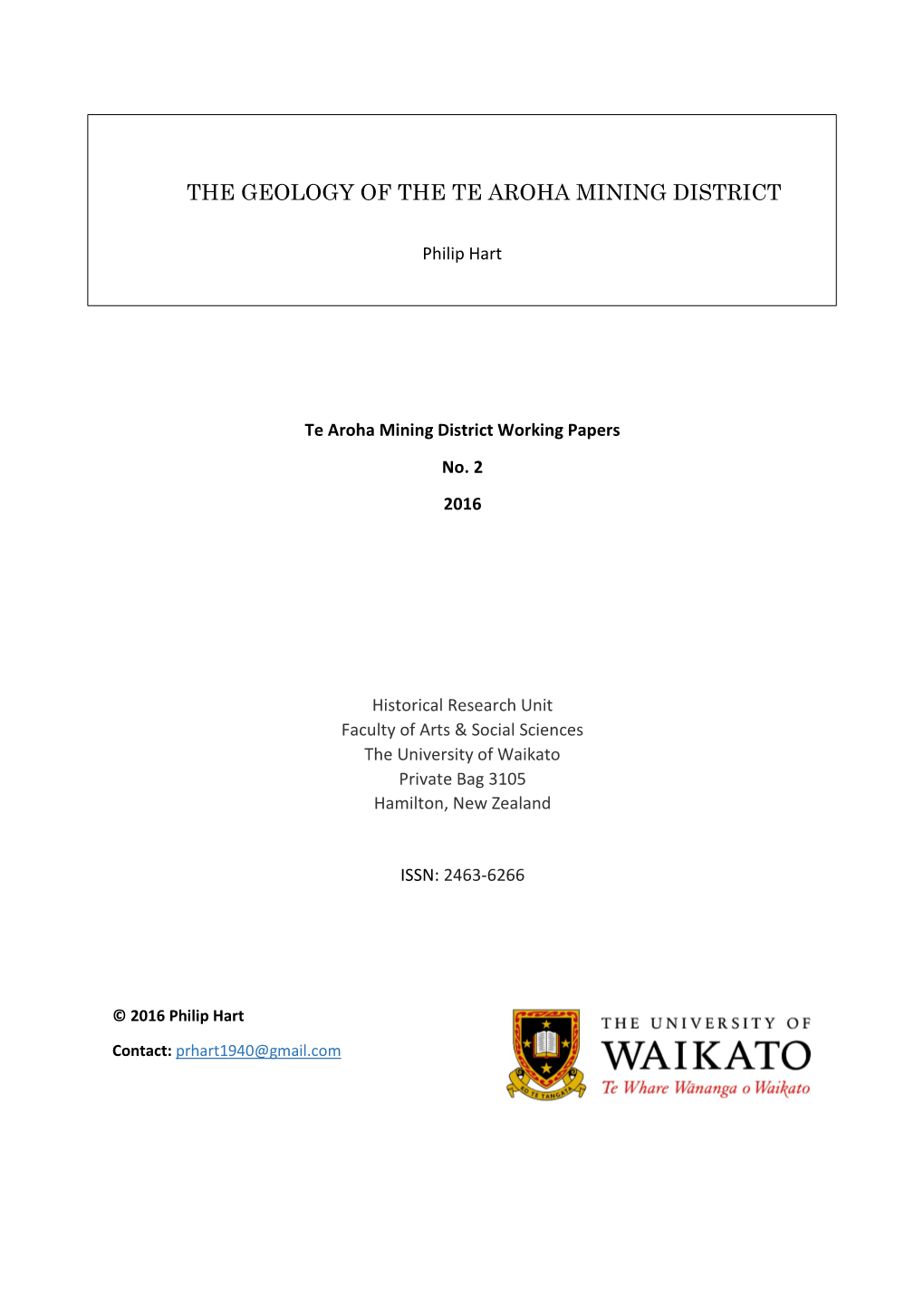 The Geology of the Te Aroha Mining District