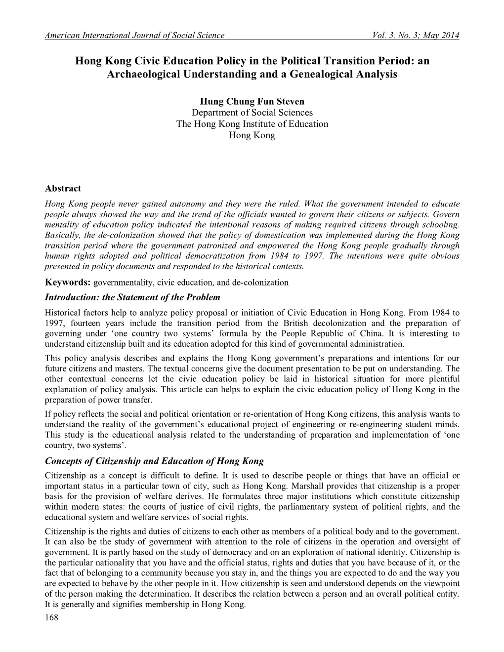 Hong Kong Civic Education Policy in the Political Transition Period: an Archaeological Understanding and a Genealogical Analysis