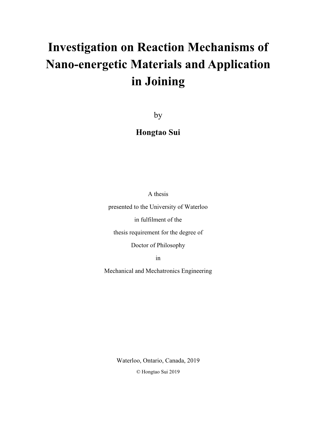 Investigation on Reaction Mechanisms of Nano-Energetic Materials and Application in Joining