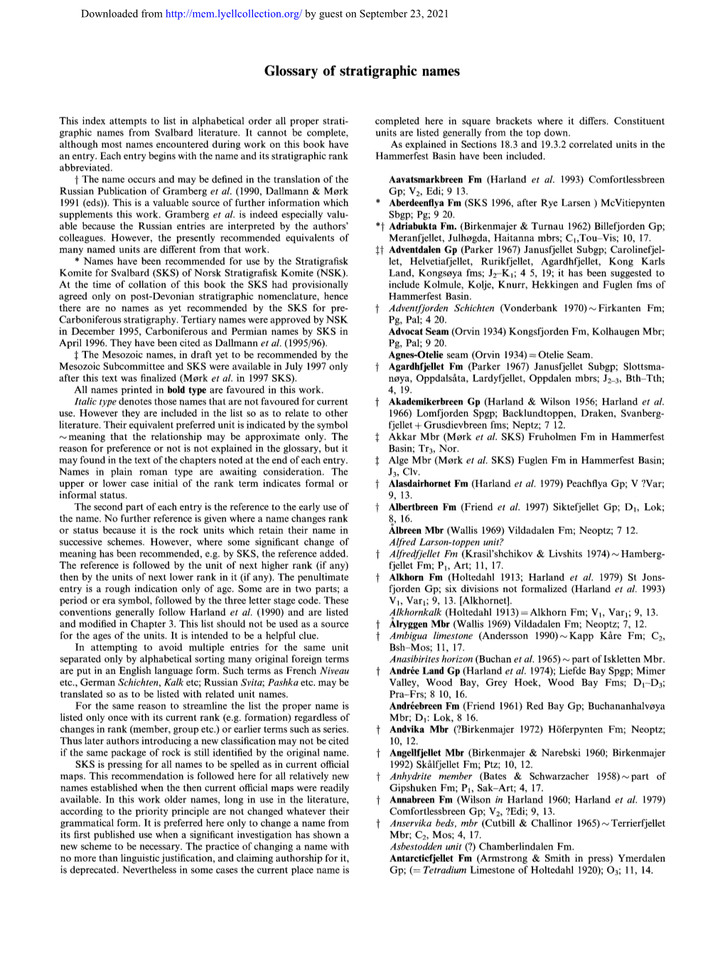 Glossary of Stratigraphic Names