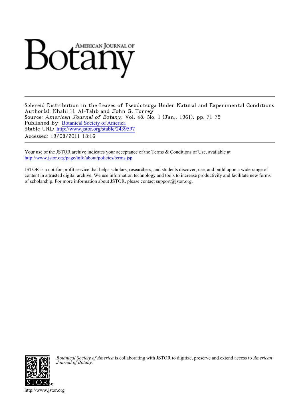 Sclereid Distribution in the Leaves of Pseudotsuga Under Natural and Experimental Conditions Author(S): Khalil H