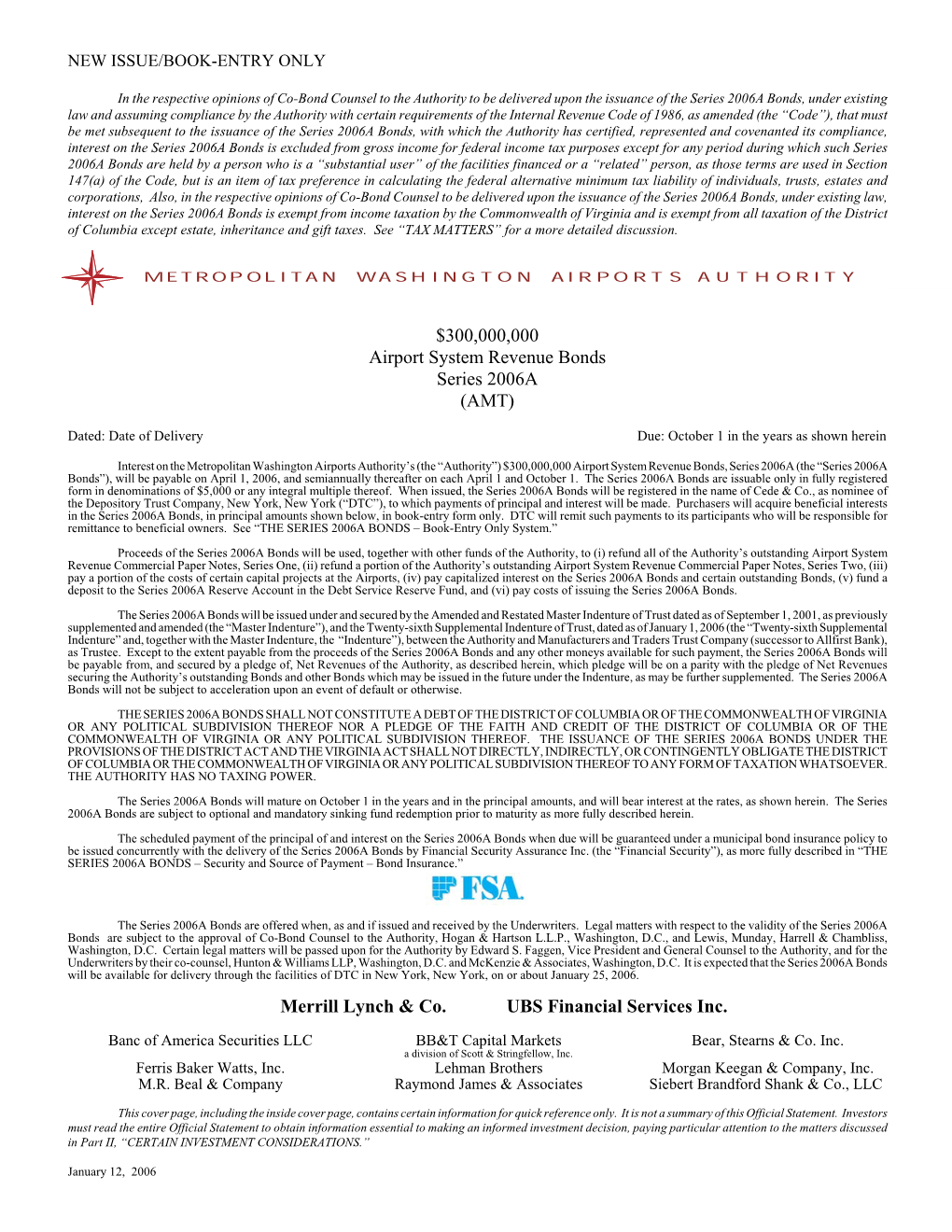 300000000 Airport System Revenue Bonds Series 2006A