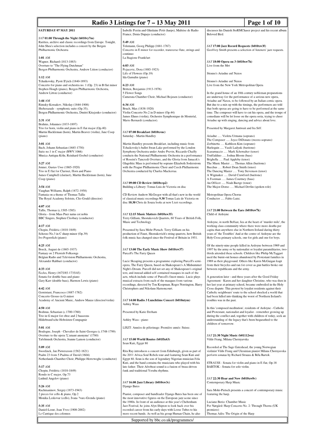 Radio 3 Listings for 7 – 13 May 2011 Page 1 of 10