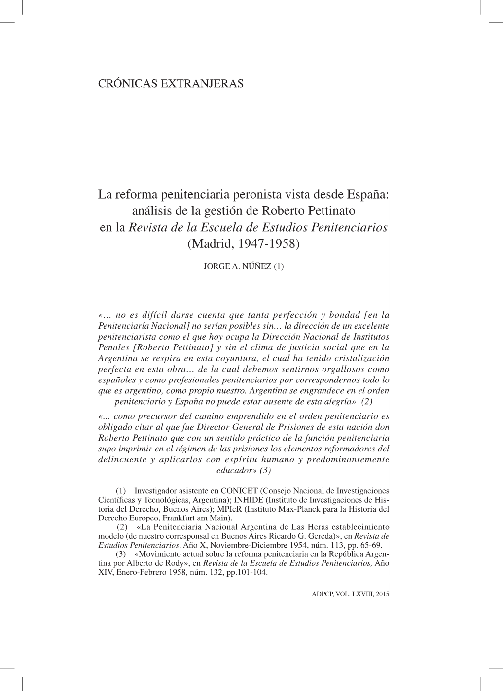 La Reforma Penitenciaria Peronista Vista Desde España: Análisis De La