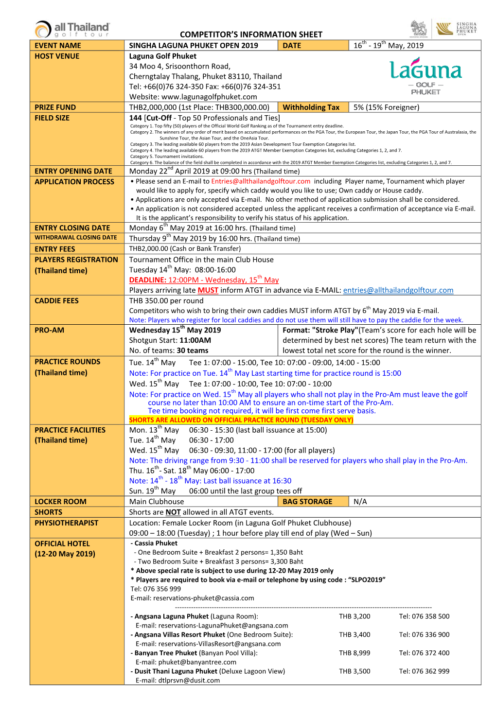 Competitor's Information Sheet