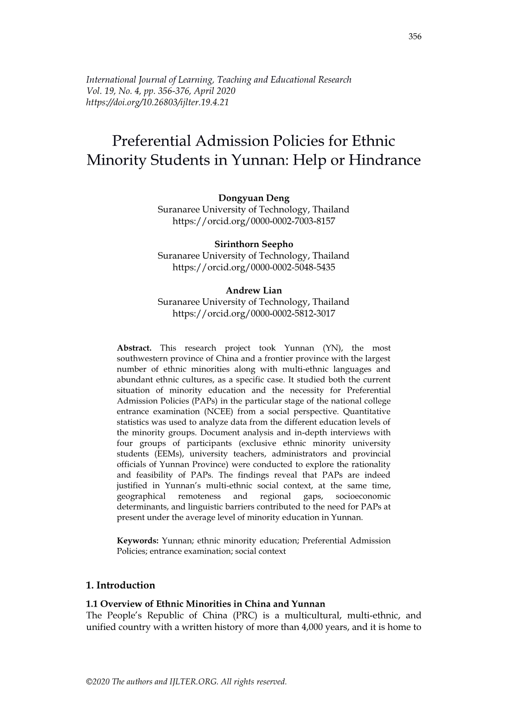 Preferential Admission Policies for Ethnic Minority Students in Yunnan: Help Or Hindrance