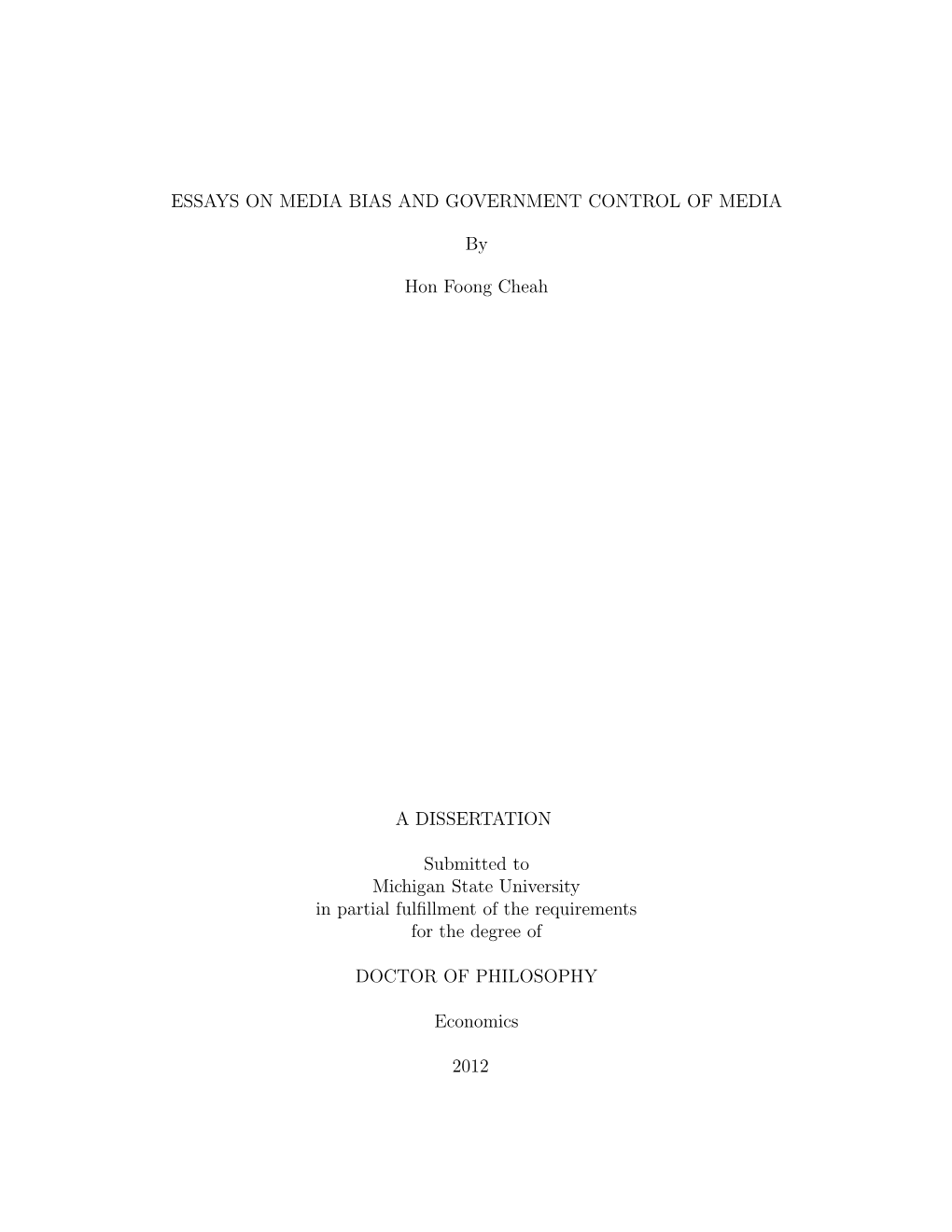 Essays on Media Bias and Government Control of Media