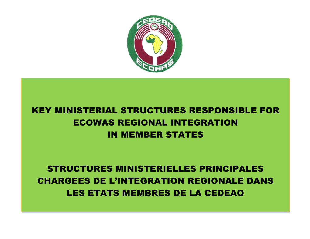 Key Ministerial Structures Responsible for Ecowas