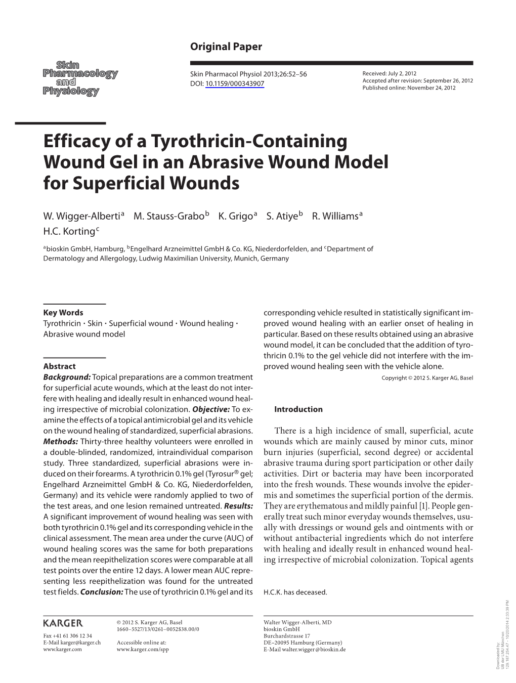 Efficacy of a Tyrothricin-Containing Wound Gel in an Abrasive Wound Model for Superficial Wounds