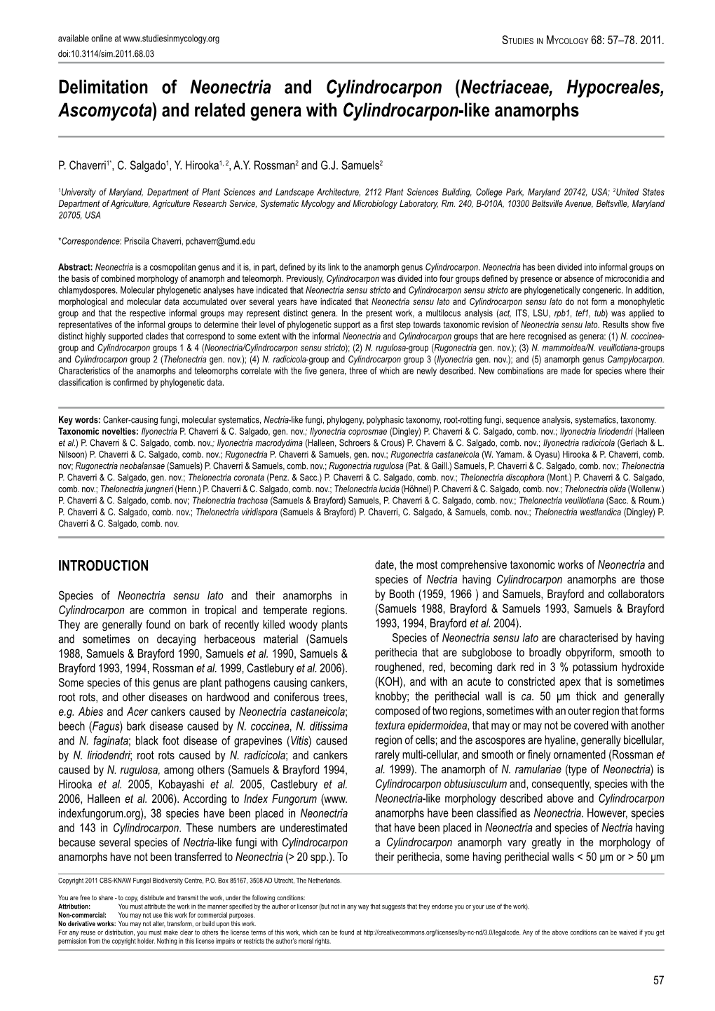 Delimitation of Neonectria and Cylindrocarpon (Nectriaceae, Hypocreales, Ascomycota) and Related Genera with Cylindrocarpon-Like Anamorphs