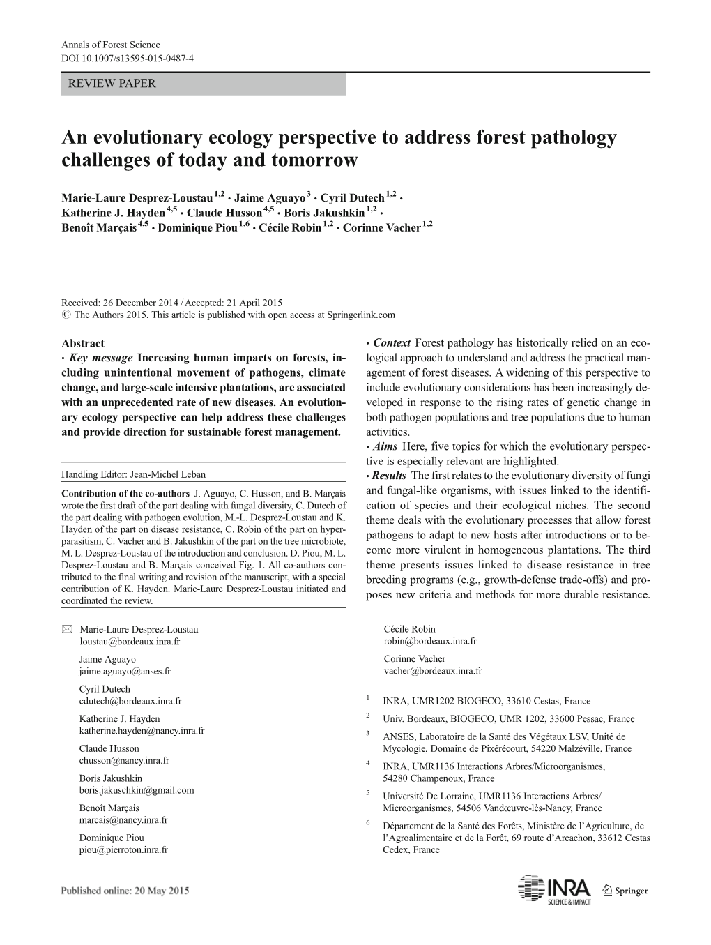 An Evolutionary Ecology Perspective to Address Forest Pathology Challenges of Today and Tomorrow