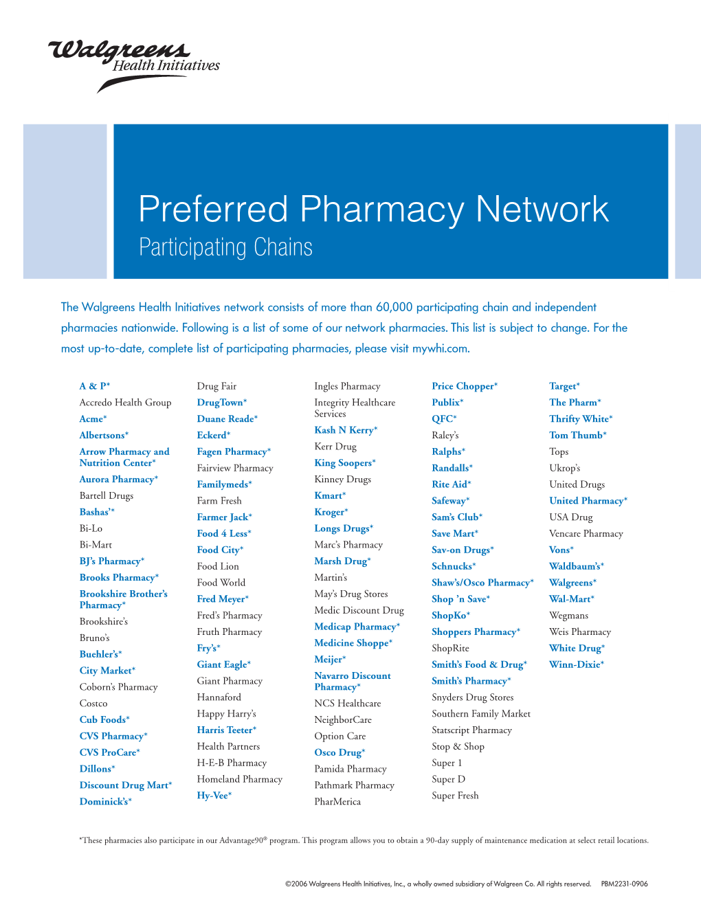 Preferred Pharmacy Network Participating Chains