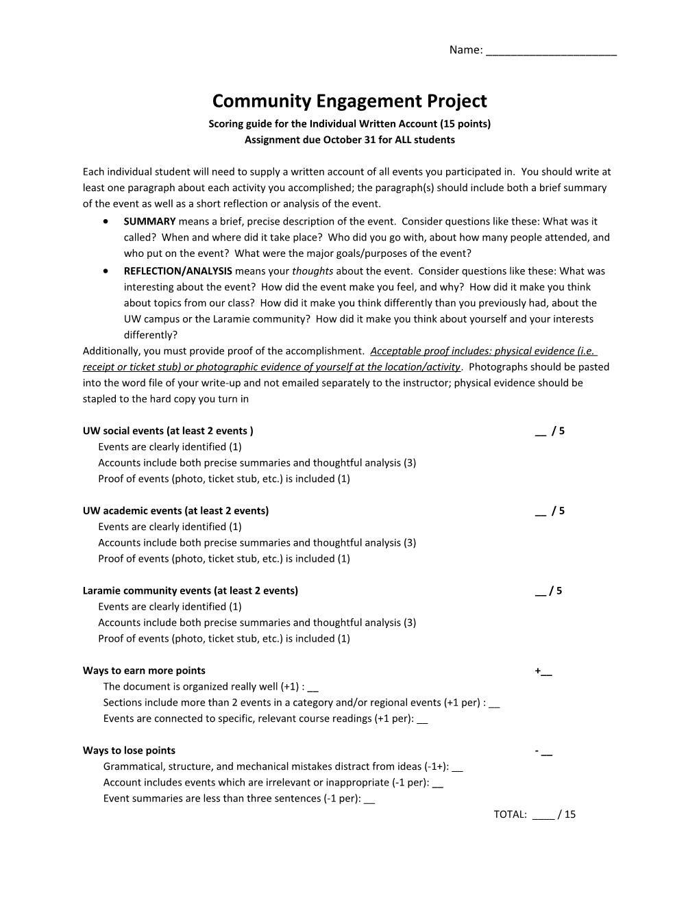 Scoring Guide for the Individual Written Account (15 Points)